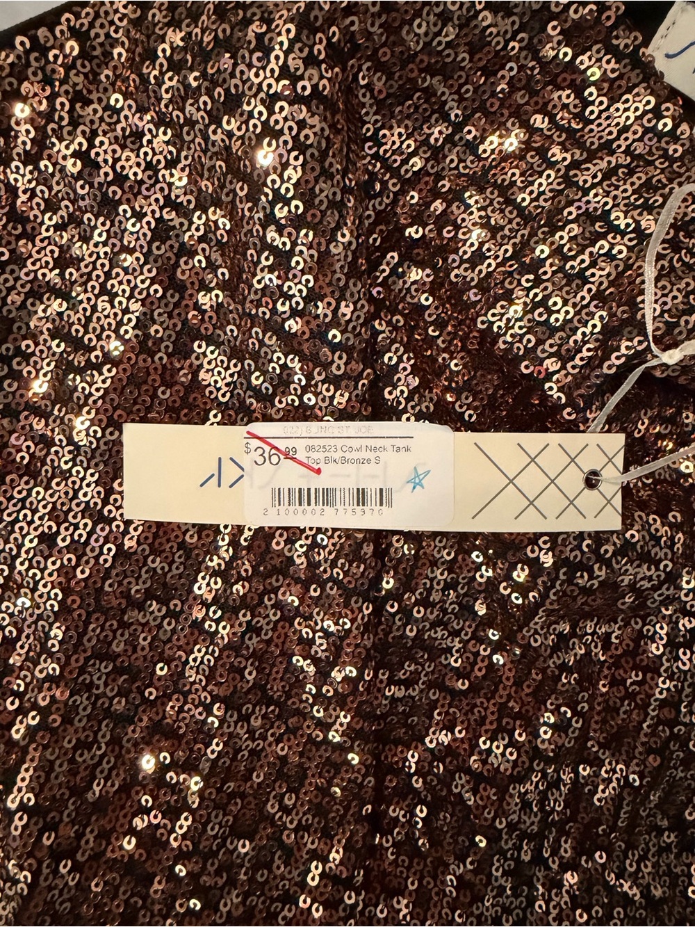 NWT she + sky brown sequin spaghetti strap tank top cowl neckline - Picture 3 of 4